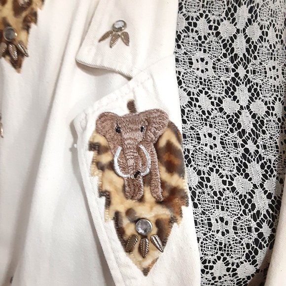 Red Coral Blazer Women Size Large African Themed Animal Print Made in U.S.A. - Picture 2 of 9